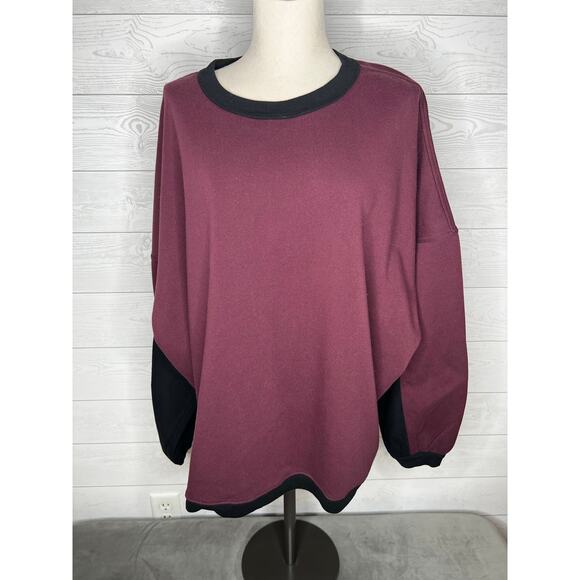 Torrid burgundy/black Cozy Fleece oversized Tunic Sweatshirt Size 1(1X) 14-16 - Picture 2 of 9